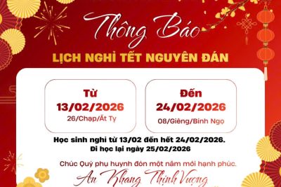 TRƯỜNG MẦM NON BÌNH HÒA THÔNG BÁO LỊCH NGHỈ TẾT NGUYÊN ĐÁN BÍNH NGỌ 2026
